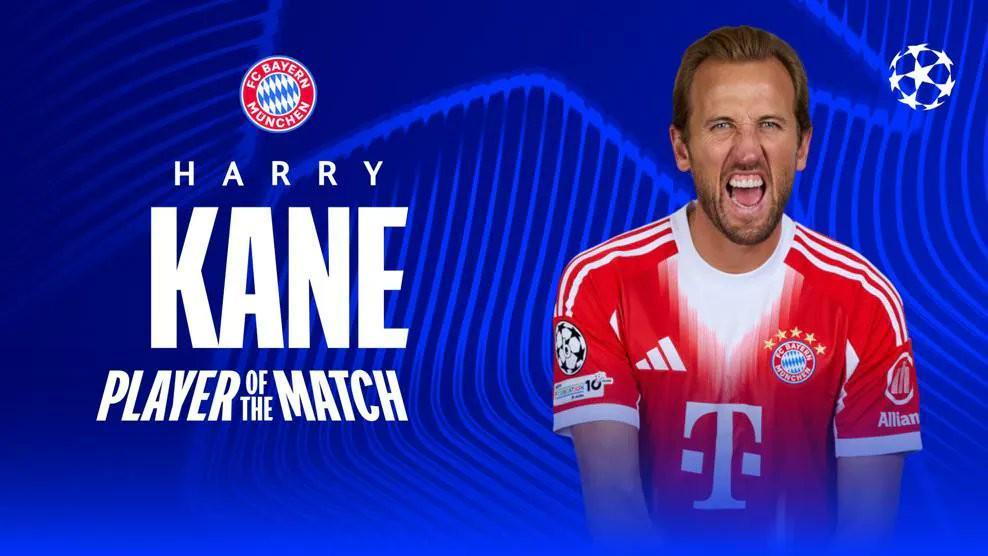 世俱杯-梅开二度，凯恩当选拜仁vs圣吉罗斯全场联合最佳球员